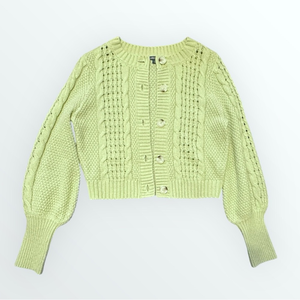 Cable Knit Button-Up Cardigan Sweater in Light Green - Picture 2 of 6
